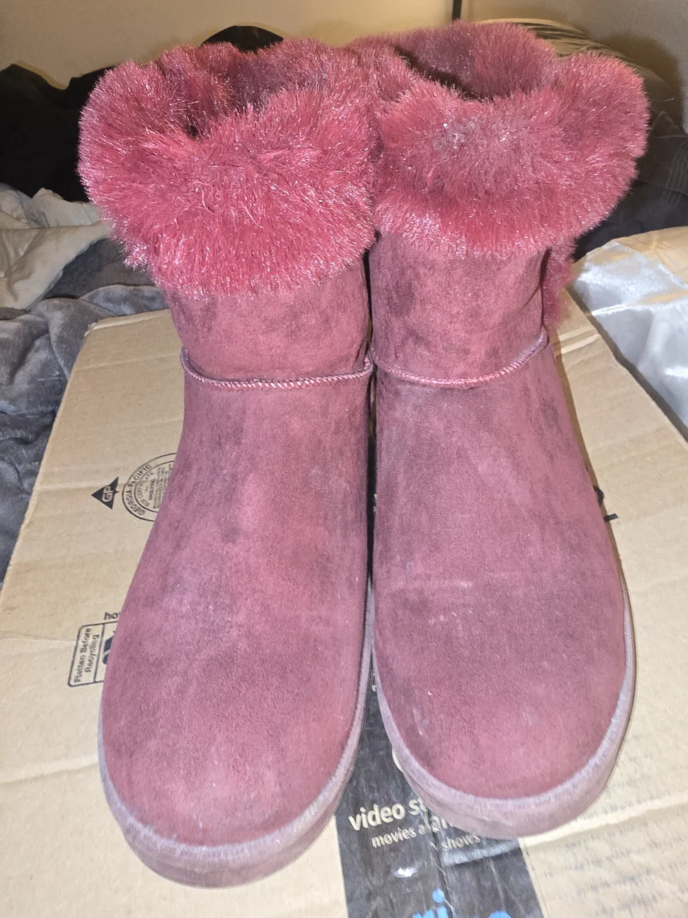Kohl's Women's Burgundy Faux Suede Plush Cuff Winter Boots
